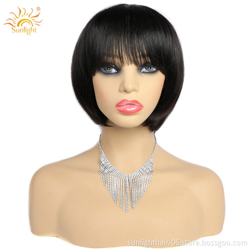 Pixie Cut Straight Short Bob Wigs Sunlight hair Full Machine Wigs with bangs 100 % human hair wigs for black women